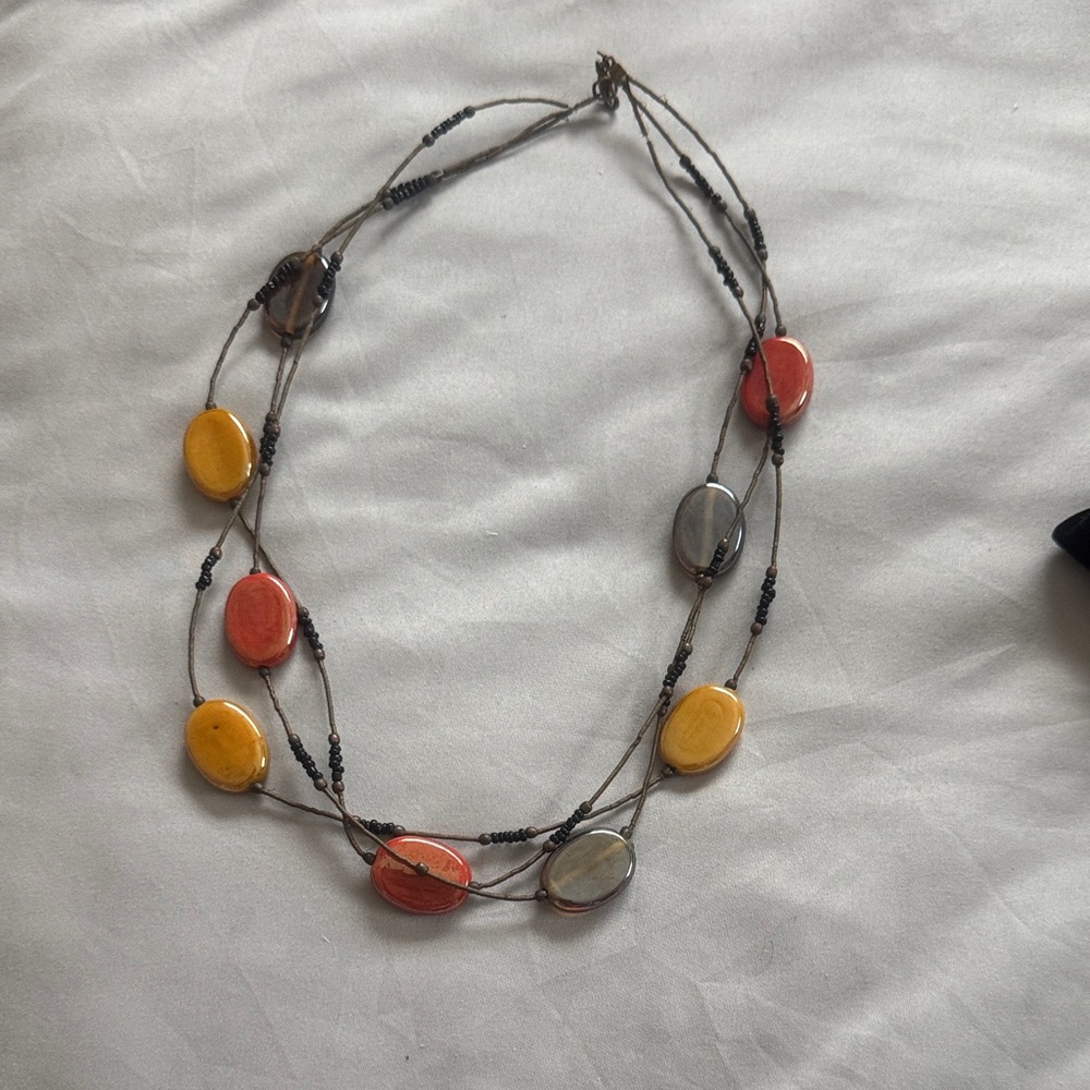 Multi-Strand Ceramic Bead Necklace - Yellow, Red, Gray